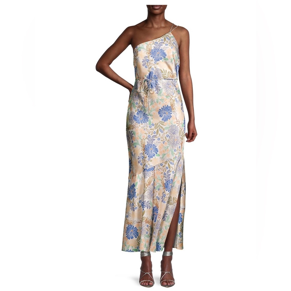 Significant Other Lana One-Shoulder Satin Midi-Dress Sz 8 Floral Elegant Formal
